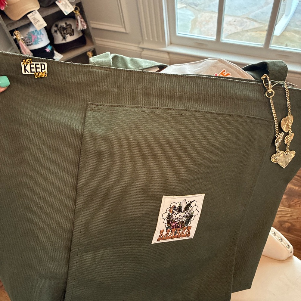 Green Tote Bag with Patch and Charm